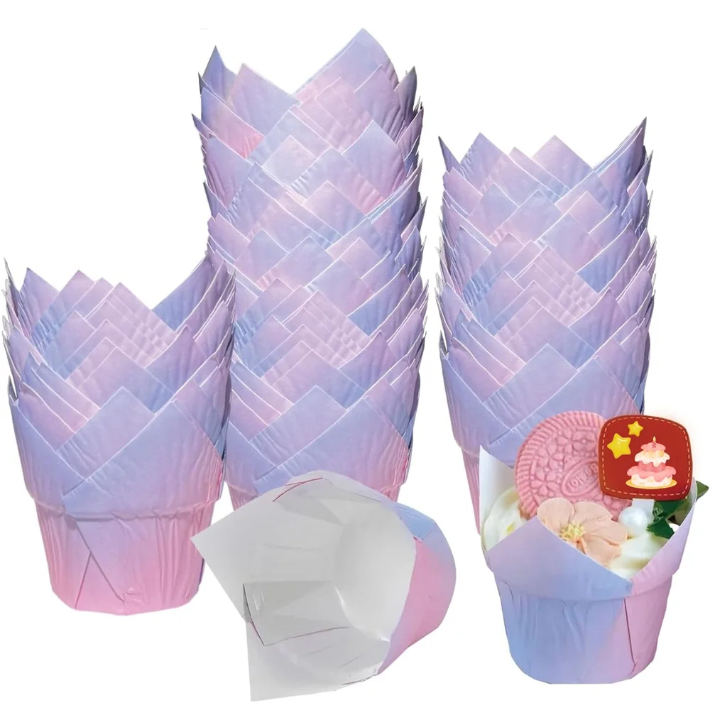 

100pcs Tulip Muffin Cupcake Paper Cups Oilproof Cupcakes Liner Baking Muffin Cup Cake Holder Decorating Tools Muffin Wrap Cases