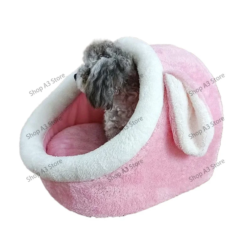 Cat Cave Bed Slipper Cute Covered Cat House Semi Enclosed Soft Plush 2 in 1 Warm Cats Bed Simple Comfort Pet Sleeping Nest