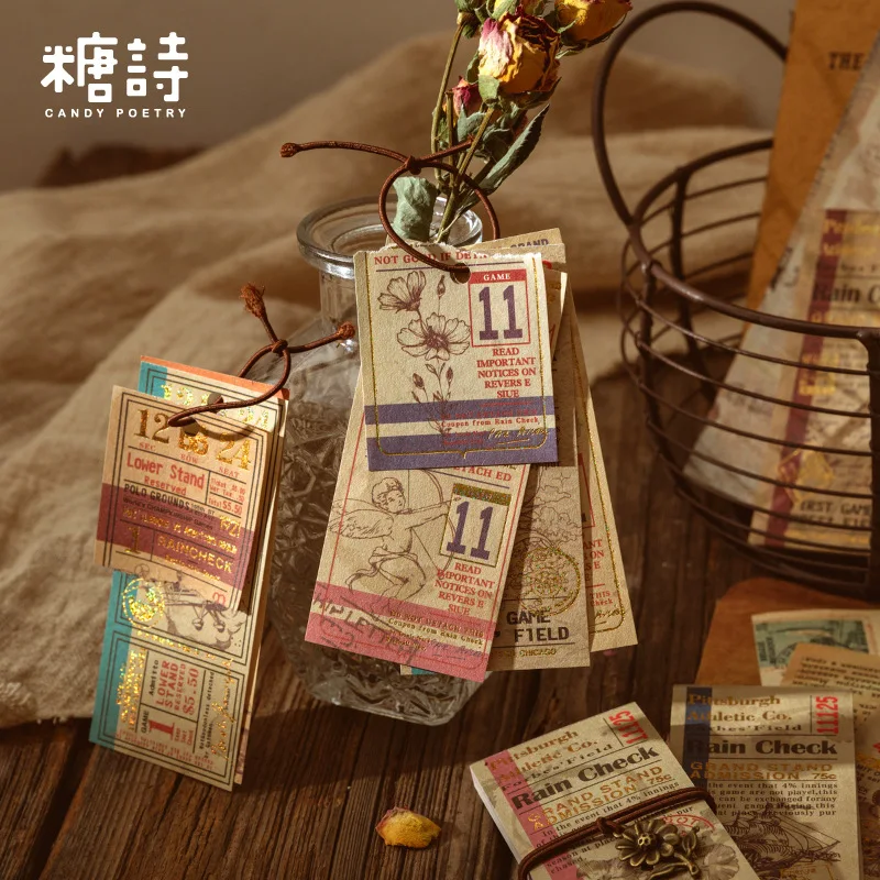 50pcs/lot Memo Pads Material Paper bill traveller Gold Junk Journal Scrapbooking Cards Retro Background Decoration Paper