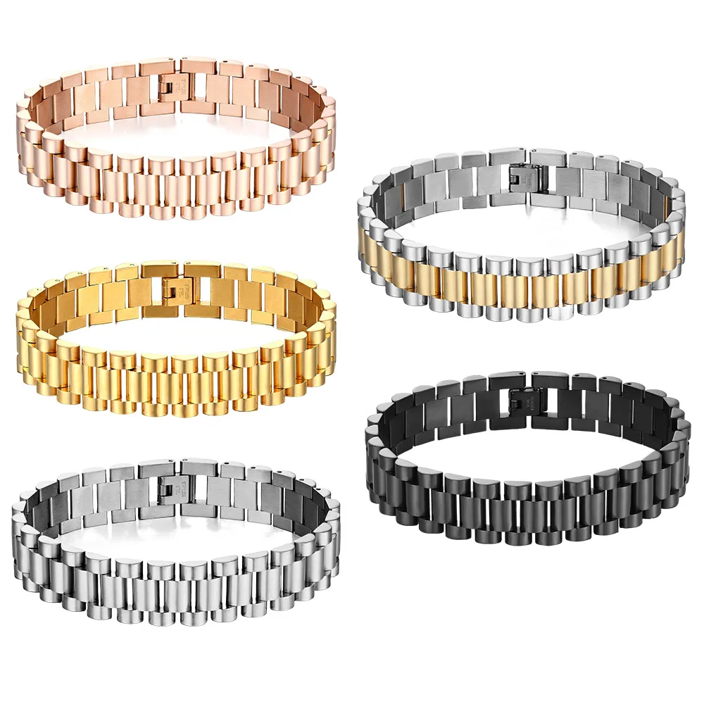 European and American Stainless Steel Bracelets for Couples Fashionable 15mm Men's Watch Chains with Adjustable Bracelets