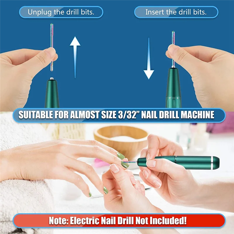 

A005-Ultimate Nail Care: 19Pcs Nail Drill Bits Set, 3/32 Inch Diamond And For Acrylic And Gel Nail File