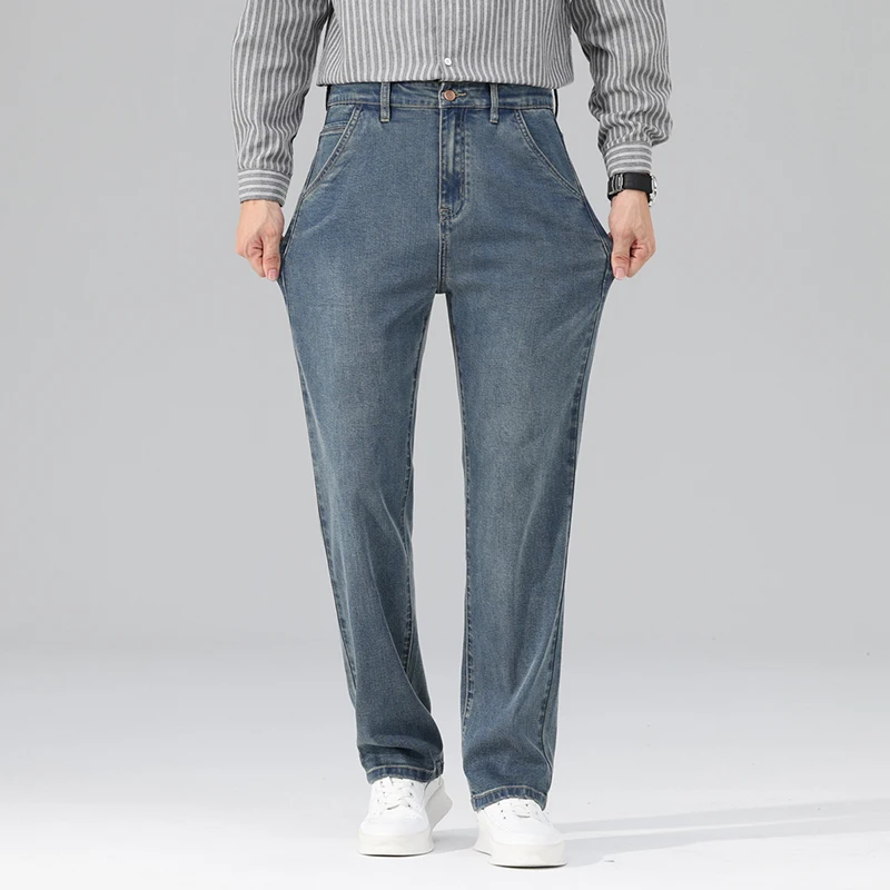 

Korean Fashion Baggy Vintage Jeans Men's Casual Straight Stretch Comfortable Brand Denim Trousers Blue Streetwear Spring Autumn