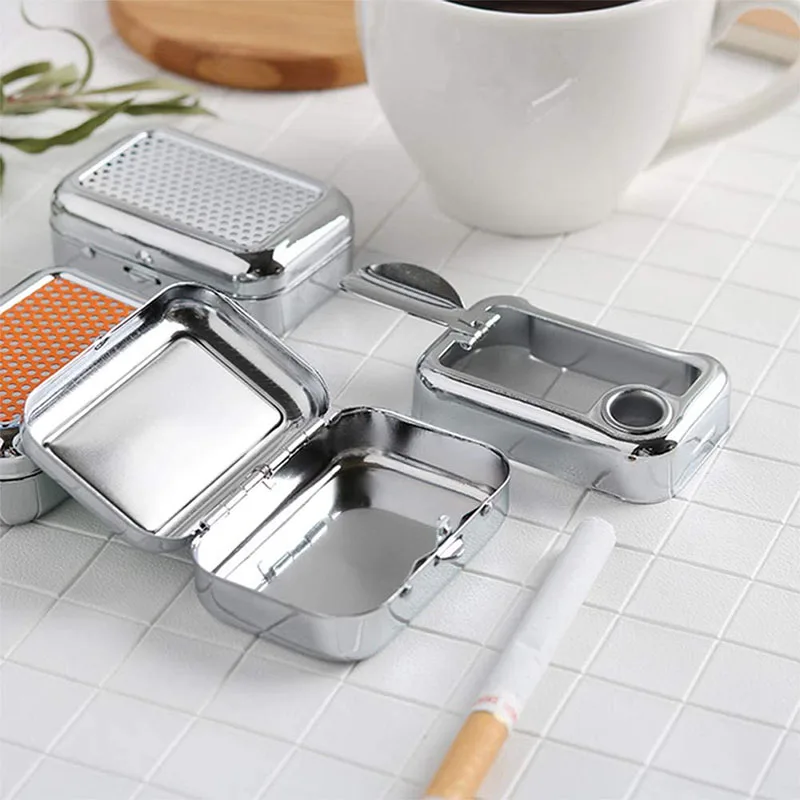 Portable Ashtray Stainless Steel Pocket Mini Ashtray With Lid Cigarette Ashtray Metal Container For Smoking Home Outdoor Travel