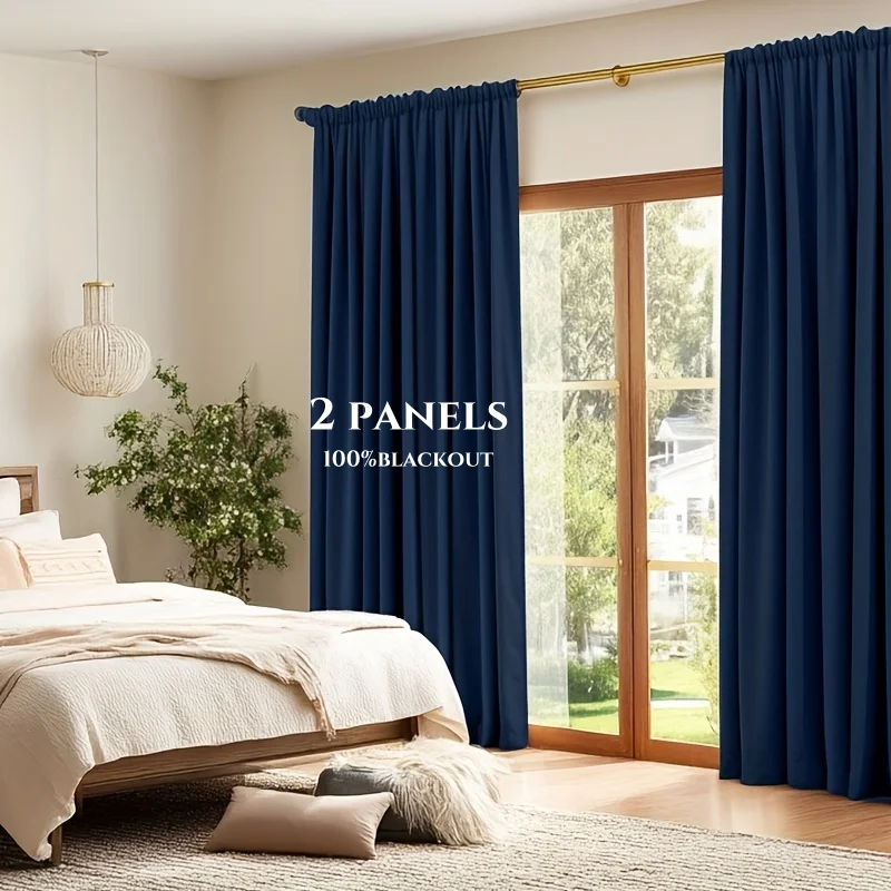 2 Panels 100% Blackout Window Curtains, Cold and Full Light Blocking Drapes with Black Liner for Bedroom Living Room, Rod Pocket