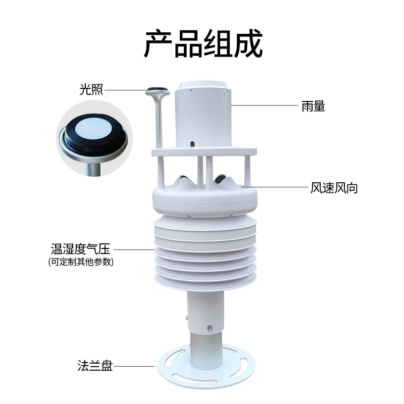 Ultrasonic wind speed wind direction temperature and humidity air pressure light rainfall radiation sensor
