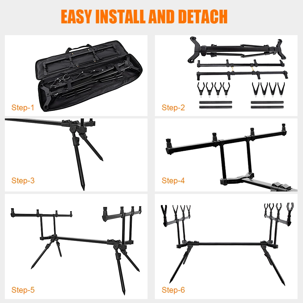 Adjustable Retractable Carp Fishing Rod Pod Stand Holder Fishing Pole Pod Stand for Fishing in Reservoirs Rivers Ponds Lakes