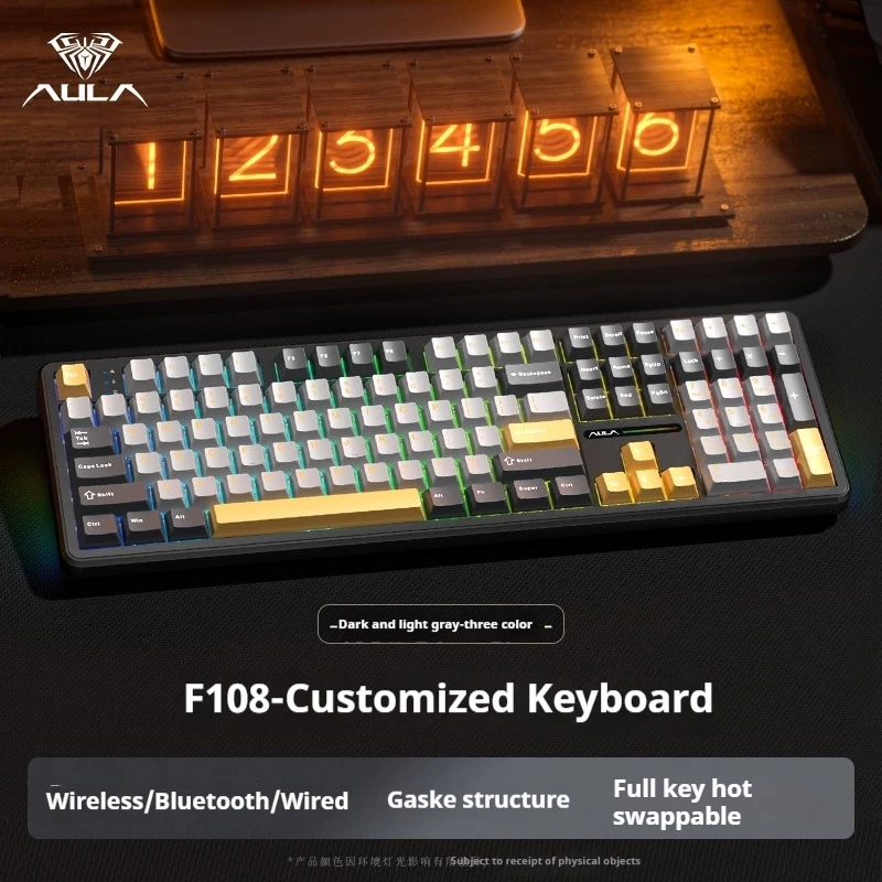 

Aula F108 Mechanical Keyboard Wireless Tri Mode Pbt 108keys Hot Plug Rgb Long Battery Life Customized Gaming Keyboard Laptops