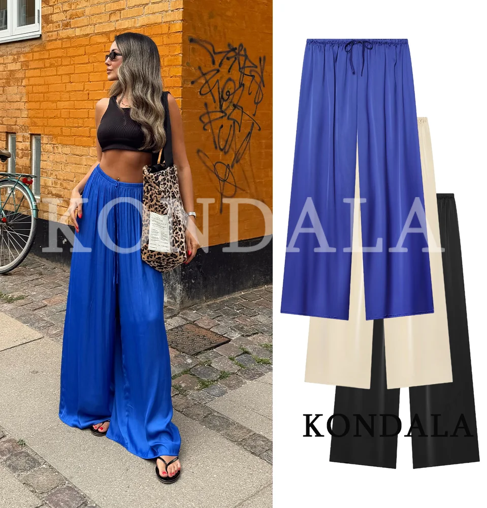 KONDALA Damen Minimalistische Schicke Kordelzug-Hose mit weitem Bein – Neu 2026 Sommer Trendige High-Street-Hose Elegante Freizeithose für den Urlaub – Detail 2