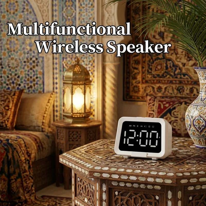 Digital Alarm Clock Portable Bluetooth Speaker LED Display Rechargeable Battery Perfect for Bedroom Camping Travel Home Décor