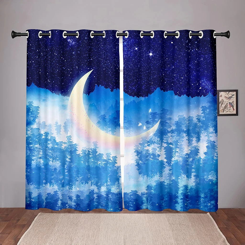 Luxury Moon Sky Cloud Star Blackout Window Curtains for Bedroom Living Room Bathroom Kicthen Door Hall High Shading New Pattern