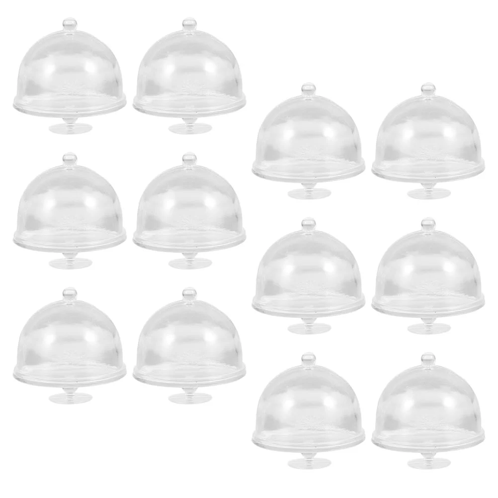 

12 Pcs Cake Simulation Mini Holder Small Plate With Cover Stand Pan Tiny Dome Cupcake Transparent House Domes