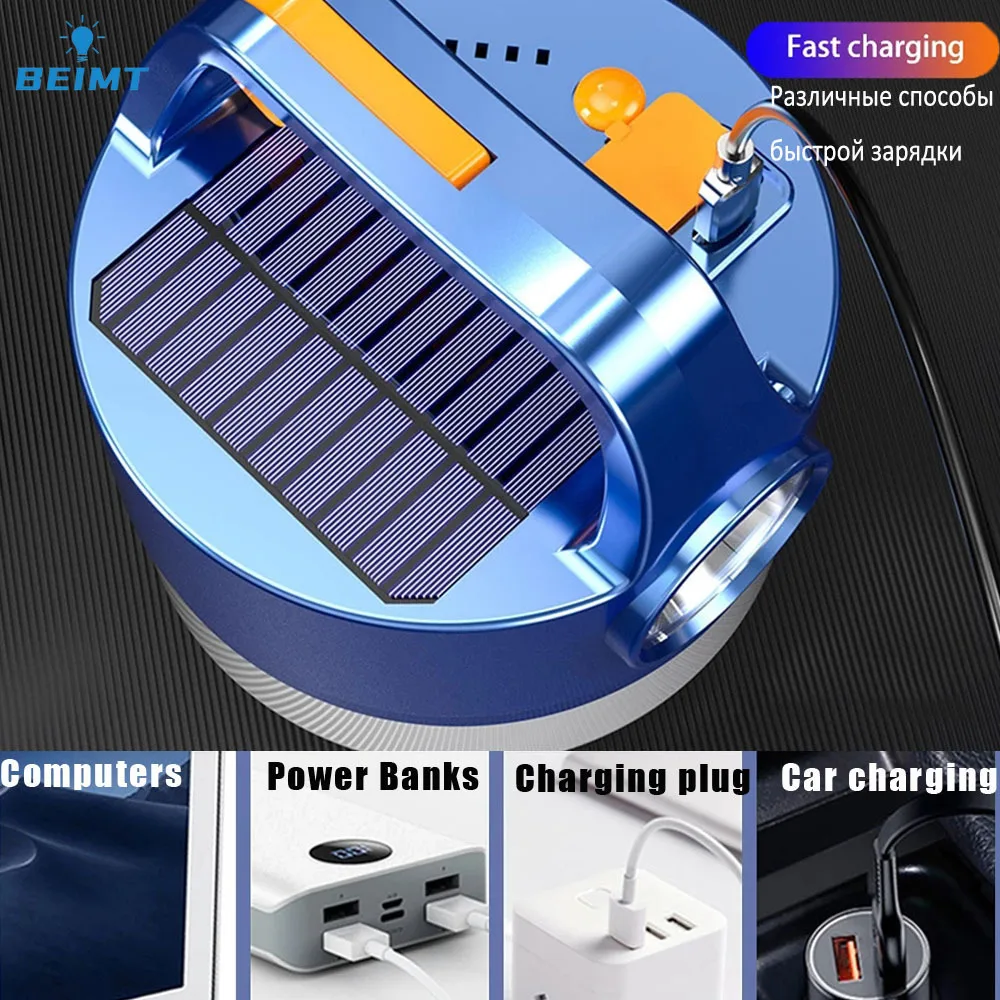 800W Solar Battery Lantern Camping Lamp USB Rechargeable LED Bulb With Remote Control Tent Light Power Bank Emergency Lighting