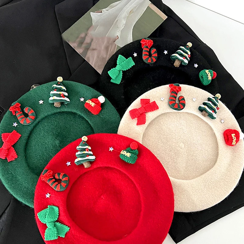 Autumn Winter Hat Christmas Limited Wool Berets French Artist Beret Women Painter hat Vintage Girls Berets Female keep Warm Cap