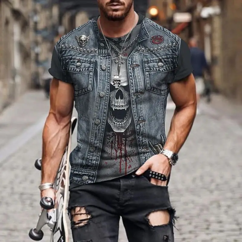 Men's Summer 3d Printing Handsome Street Personality O Collar Short Sleeve Loose Sports Fashion Trend Plus Size Top Clothing