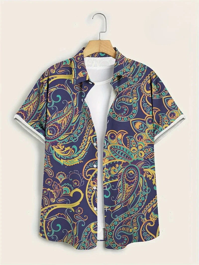 Purple Base Colorful Paisley Hawaiian Shirt Multi Style Optional Men Y2K Korean Loose Vintage Ethnic Cuba Collar Shirts