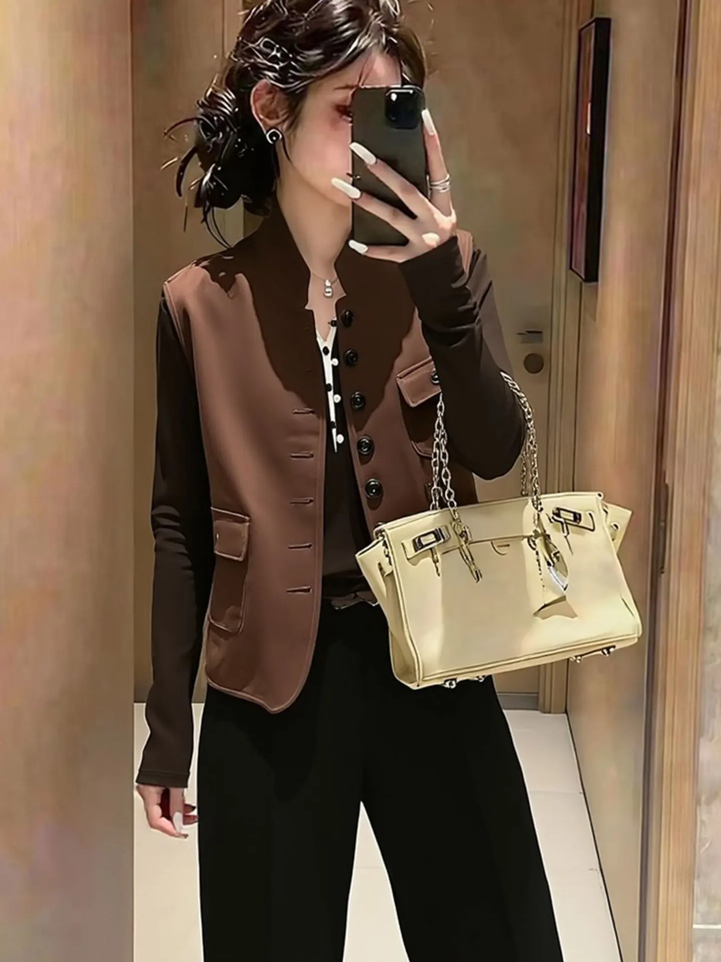 

Женский винтажный жилет Ele с одной пуговицей в корейском стиле, теплый, модный, для многослойных образов, весна 2026