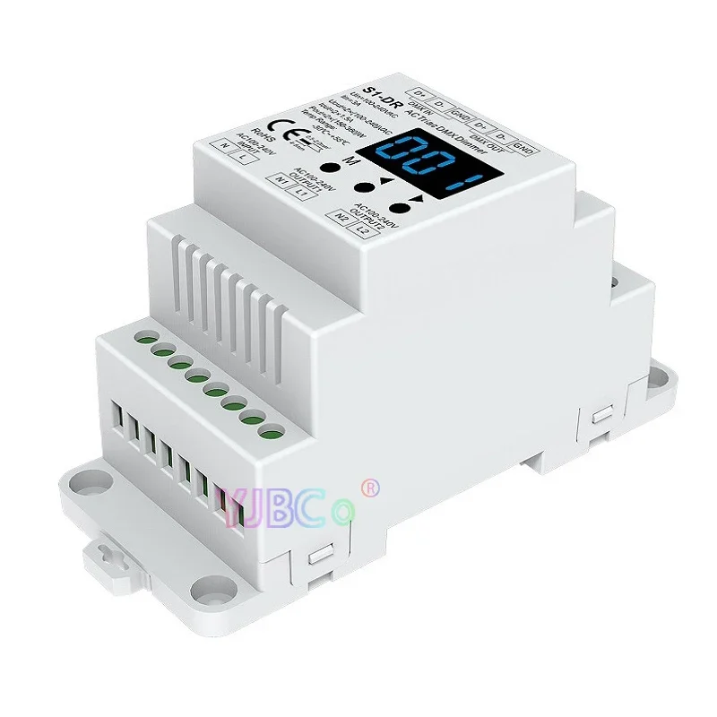 S1-DR DIN Rail 2 Channel AC Triac DMX Dimmer Dual Channels Output Silicon 2CH DMX 512 Controller 110V 220V AC Numeric display