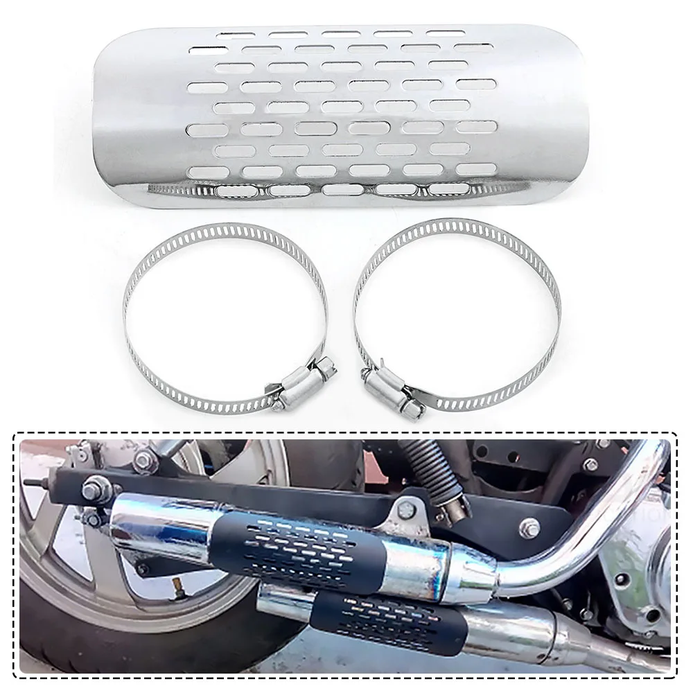 

Universal Chrome Motorcycle Modified Curved Exhaust Muffler Pipe Heat Shield Cover Guard Protector Accessories Fit For Harley