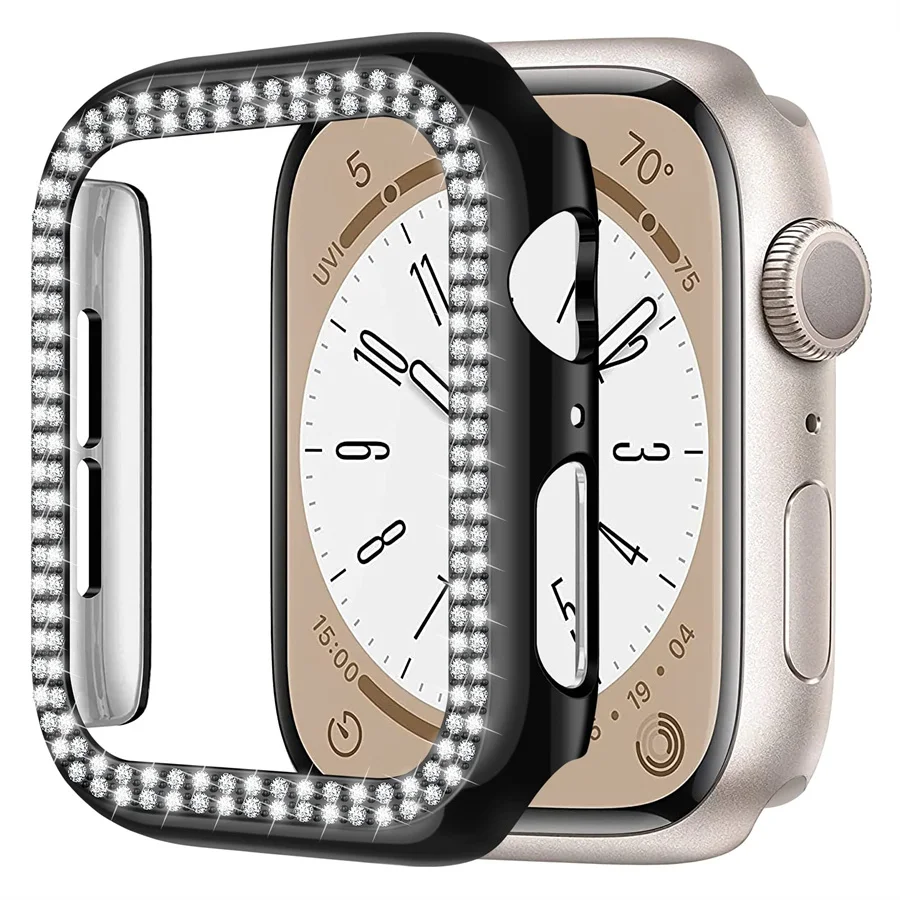 Diamond Case Voor Apple Watch Cover 9 8 7 41mm 45mm 42mm 44mm 40mm vrouwen Bling Bumper Protector Shell iWatch Serie 8 3 4 5 6 SE