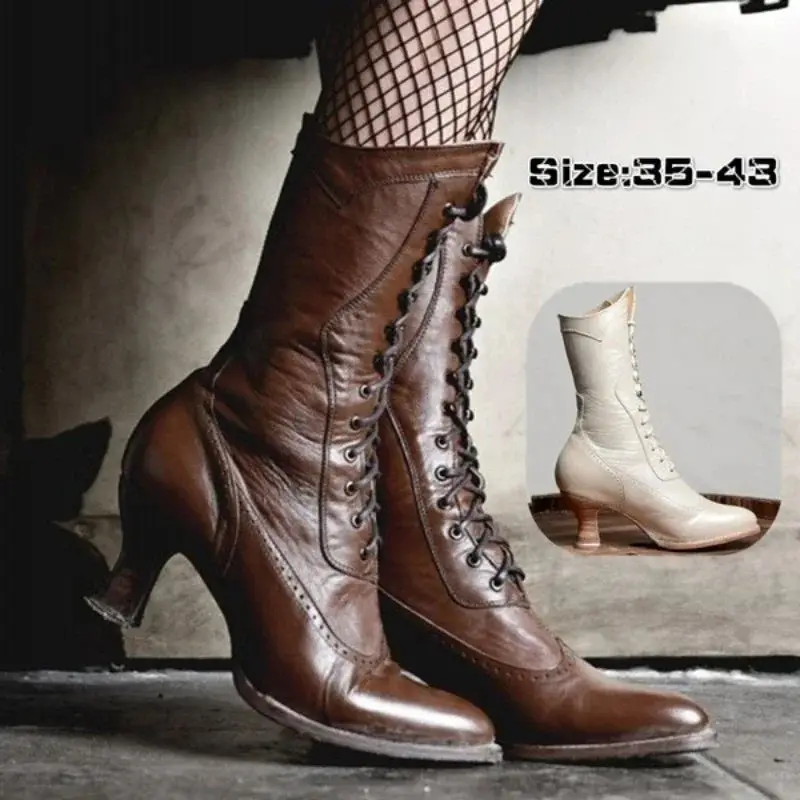 

Briti Punk женские рыцарские ботинки в стиле ретро, средневековые повседневные ботинки из искусственной кожи с плоской головкой, повседневные зимние теплые ботинки