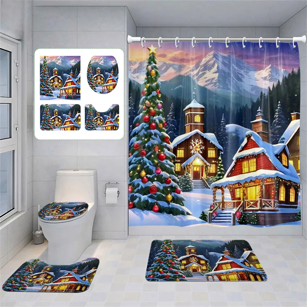 Rideaux de douche modernes nordiques, tissu imperméable, décoration de salle de bain, anti-virus de bain, absorption d'eau, joyeux Noël