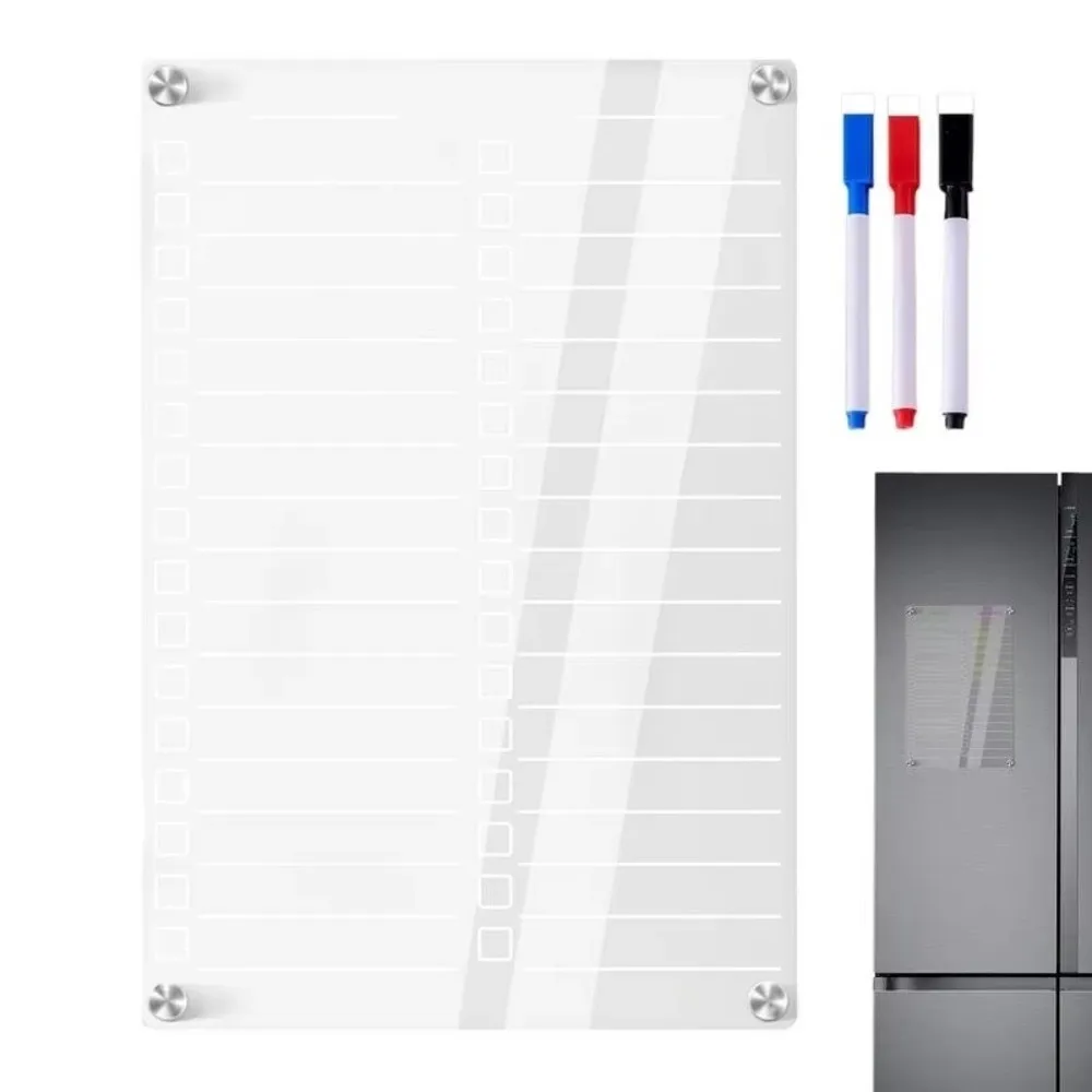 Reusable Fridge Weekly Calendar Multifunctional with 3/8 Markers Magnetic Acrylic Weekly Planner Transparent Removable