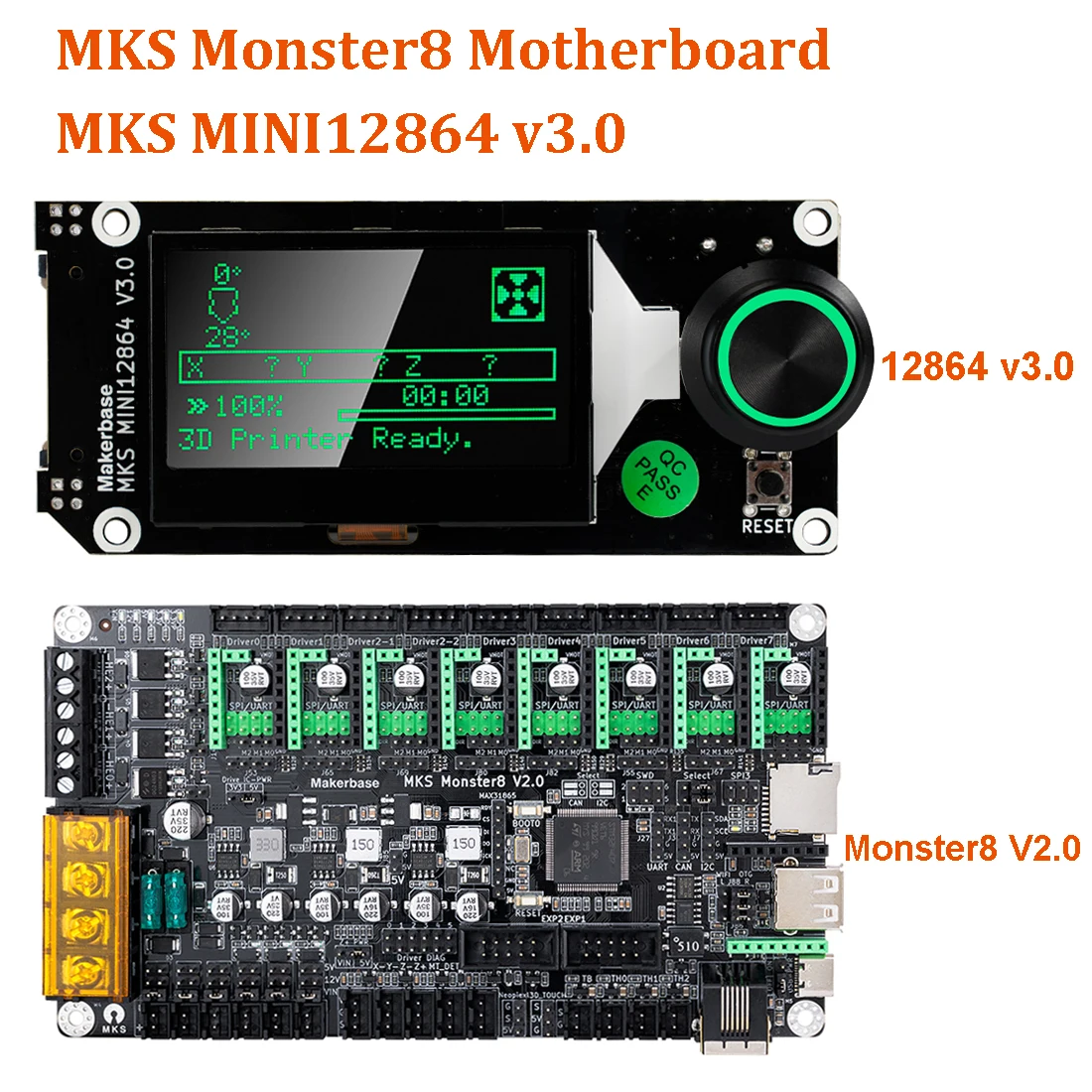 

Материнская плата Makebase MKS Monster8 V2.0, 32-битная плата управления, детали для 3D-принтера «сделай сам», MINI12864 V3 TMC2209 для Voron VS Spider