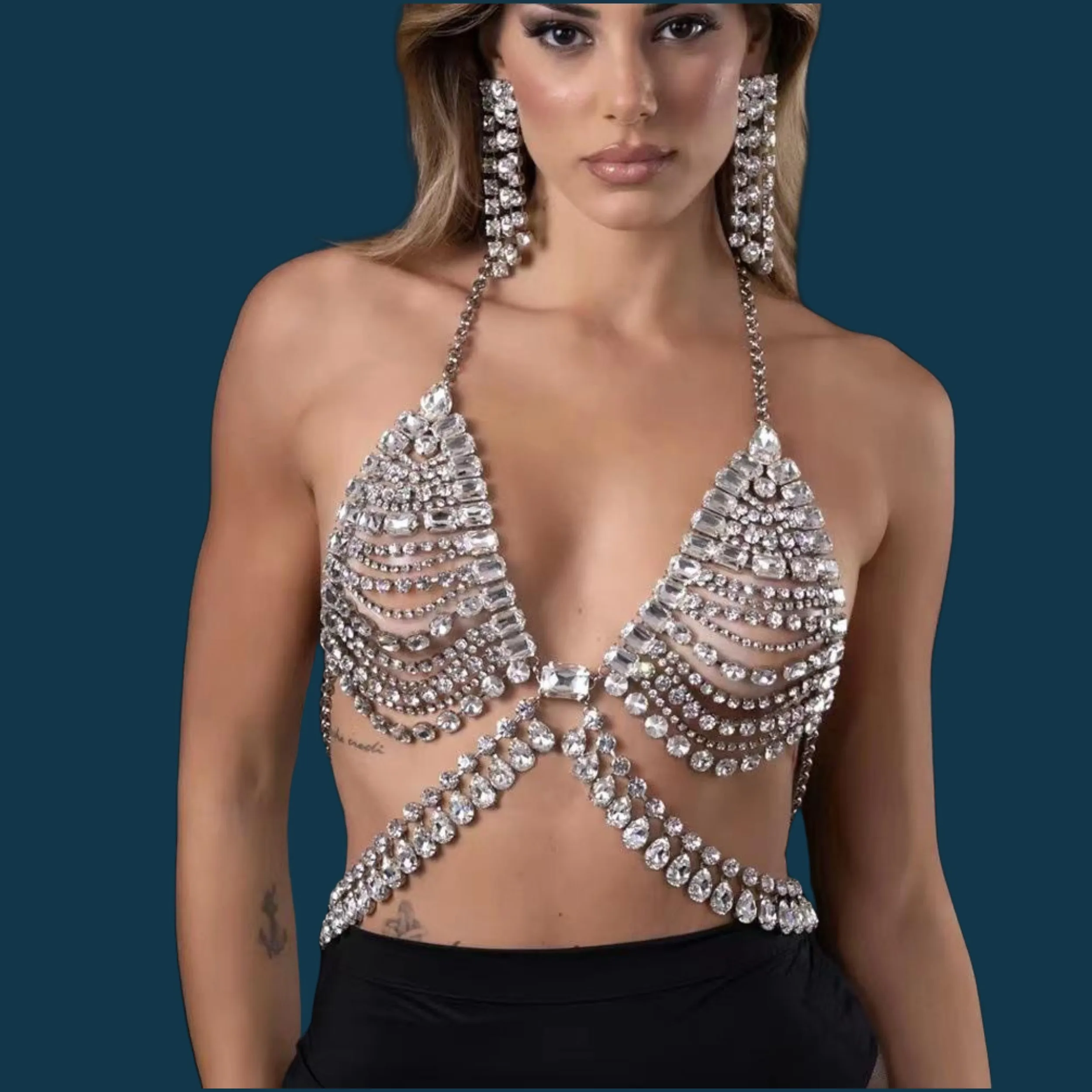 Body Chain Europe And The United States Exaggerated Shiny Full Rhinestone Bra Woman Fashion Catwalk Sexy Bikini Thong