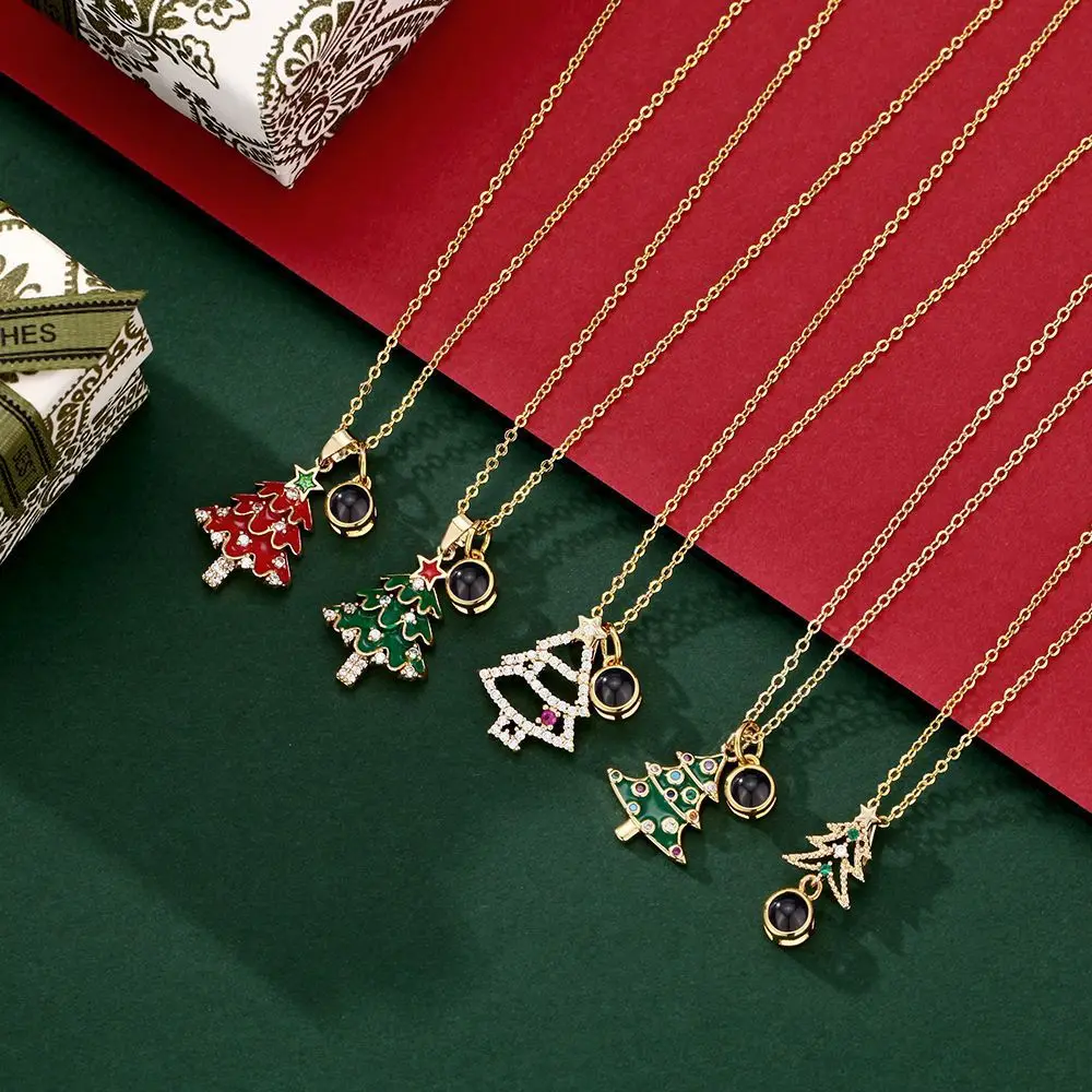 Custom New Year's New Christmas Tree Micro Inlaid With Zircon Drip Oil Clavicle Chain Pendant Christmas Gift