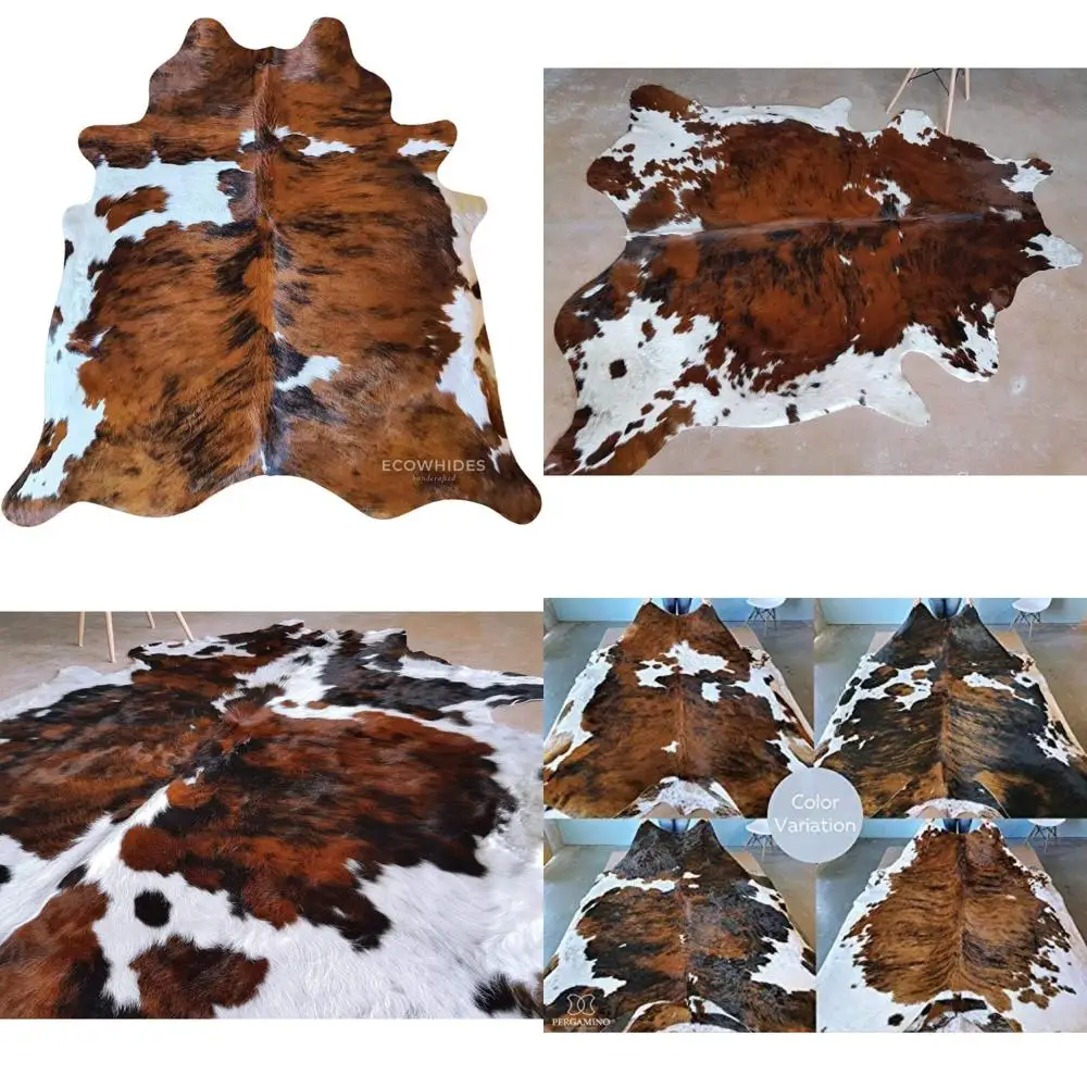 

Tricolor Brazilian Cowhide Rug - Authentic Large-Size Leather Area Rug in Brown, Black, and White for Luxurious Home Decor