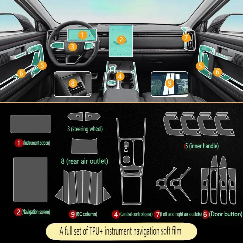 

Tpu Transparent Film for Geely Jaecoo J7 Car Interior Protection Sticker Center Control Door Navigator Panel Car Accessories