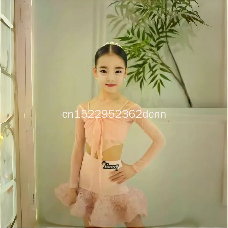 نمط جديد ملابس الرقص اللاتينية الخريف الشتاء مجموعة ممارسة جديدة: حمالة طويلة الأكمام القوس الأعلى وتنورة الأزهار ملابس رقص 120-170 سنتيمتر #5