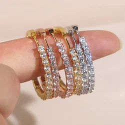 Medium Sized CZ Hoop Earring with Iced Out Bling 5A Cubic Zirconia, Trendy Women's Jewelry