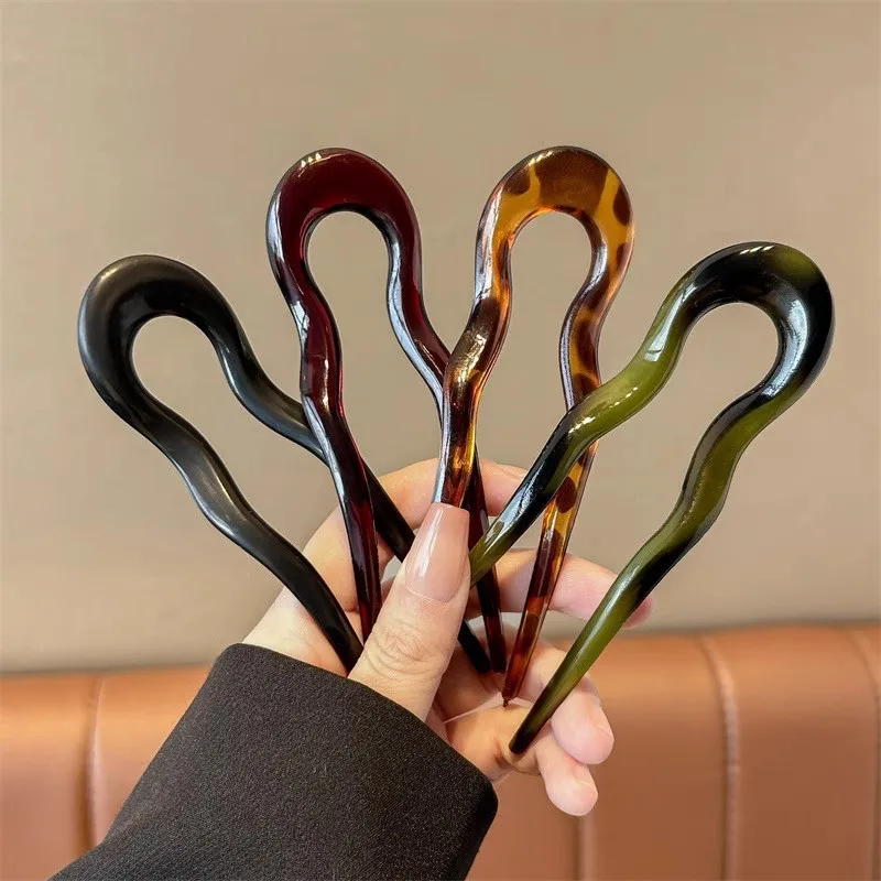 

U-Shaped Hair Fork Fashion Tortoiseshell Acetate Acrylic Hairpin Geometric Design Headwear Hair Sticks Women Girls