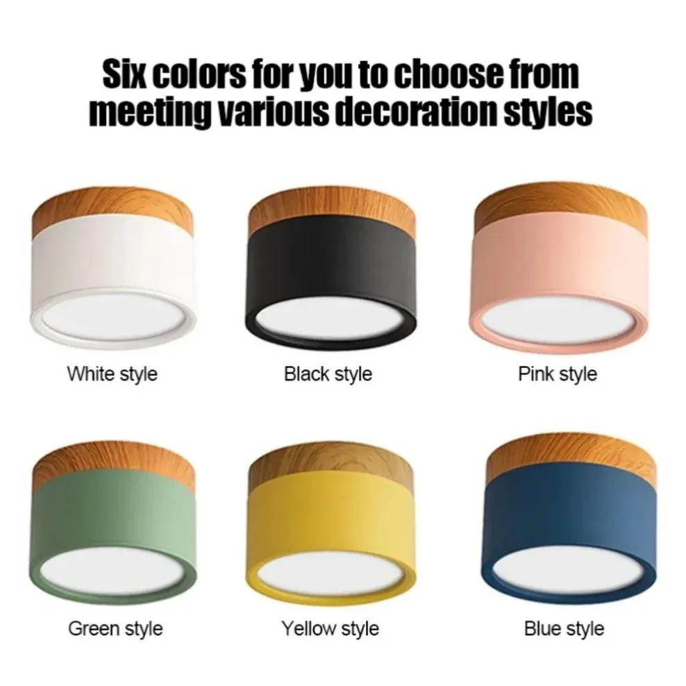 Macaroon LED Downlight dimmable 7W 10W 12W 15W Ceiling Nordic Wood Grain Spotlight AC175-265V Three-color variable light