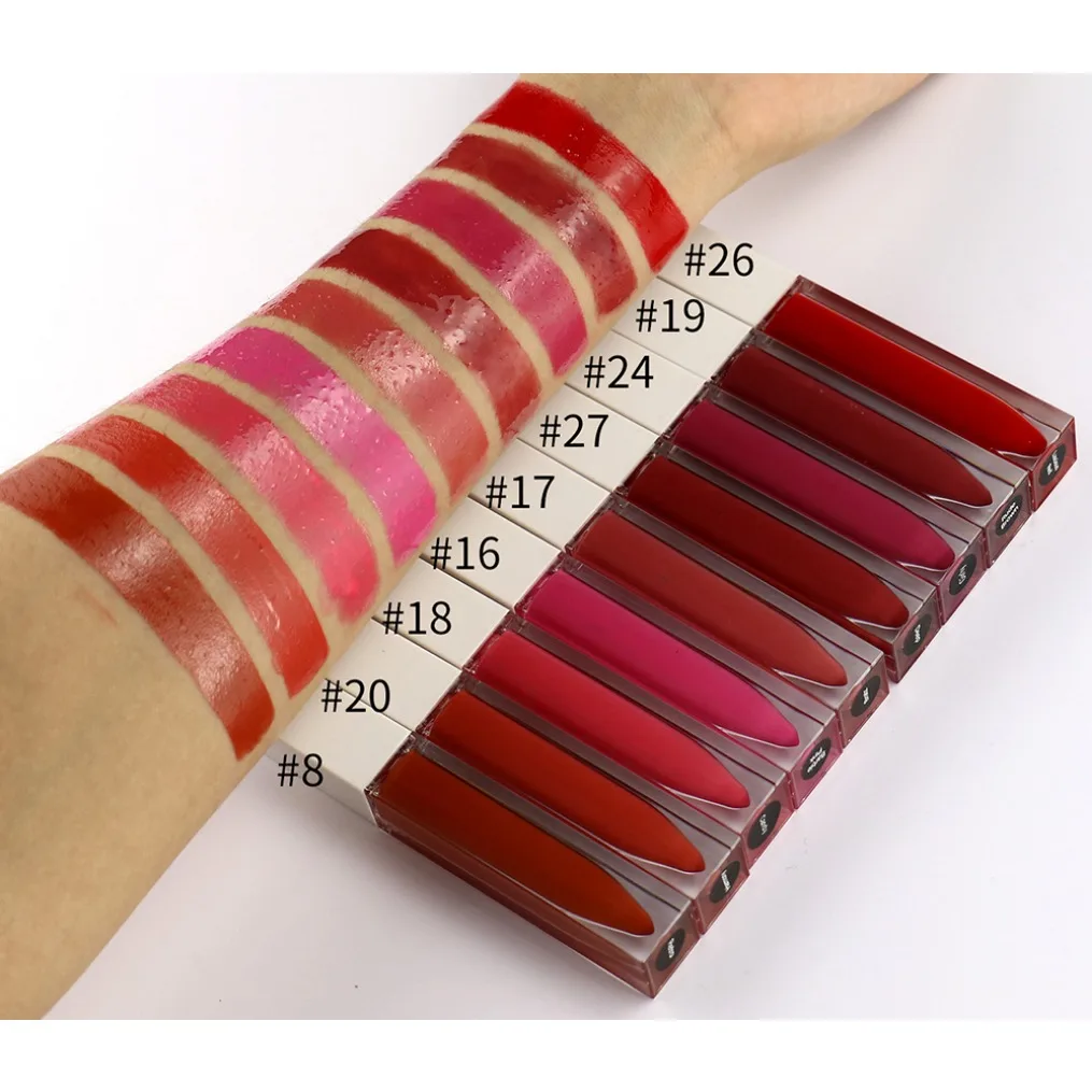 โลโก้ที่กําหนดเองลิปกลอส Long-Lasting Moisturizing กันน้ํา Hydrating Lipgloss P25 Tube Liquid ลิปสติกฉลากส่วนตัวแต่งหน้า