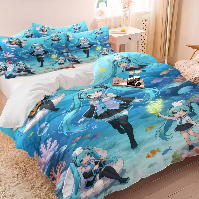 2/3Pcs Hatsune Miku Underwater World Duvet Cover Set-VOCALOID Fan & Anime Lover Exclusive Bedding-Soft Skin Friendly Comfortable