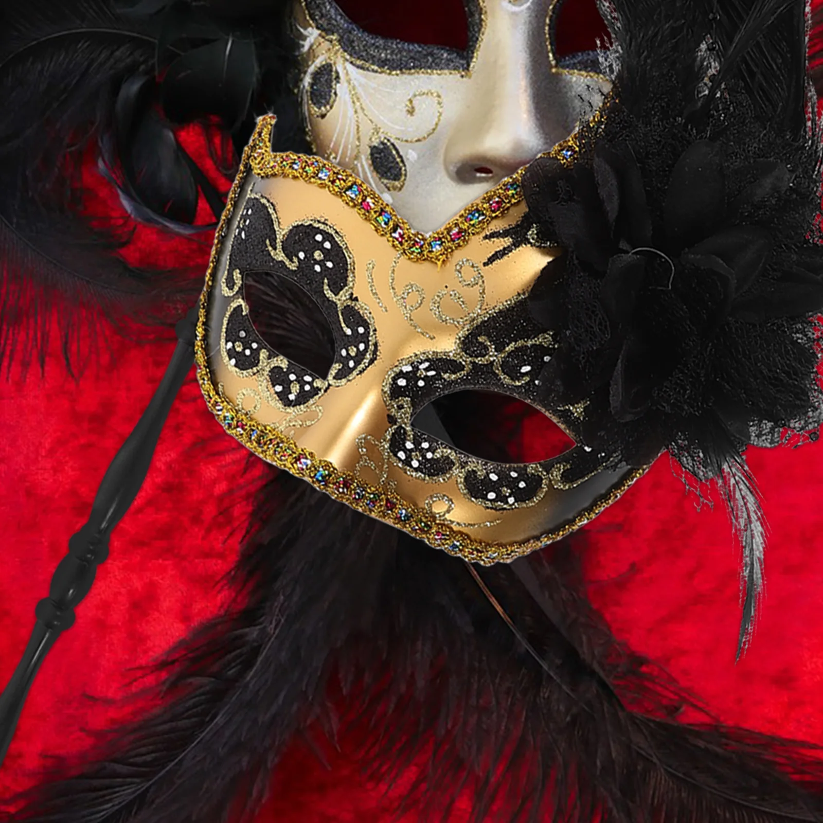 マスク 仮面舞踏会 装飾 ハロウィンパーティー コスプレ スティックマスク ゴールド ステージパフォーマンス バルクマスク