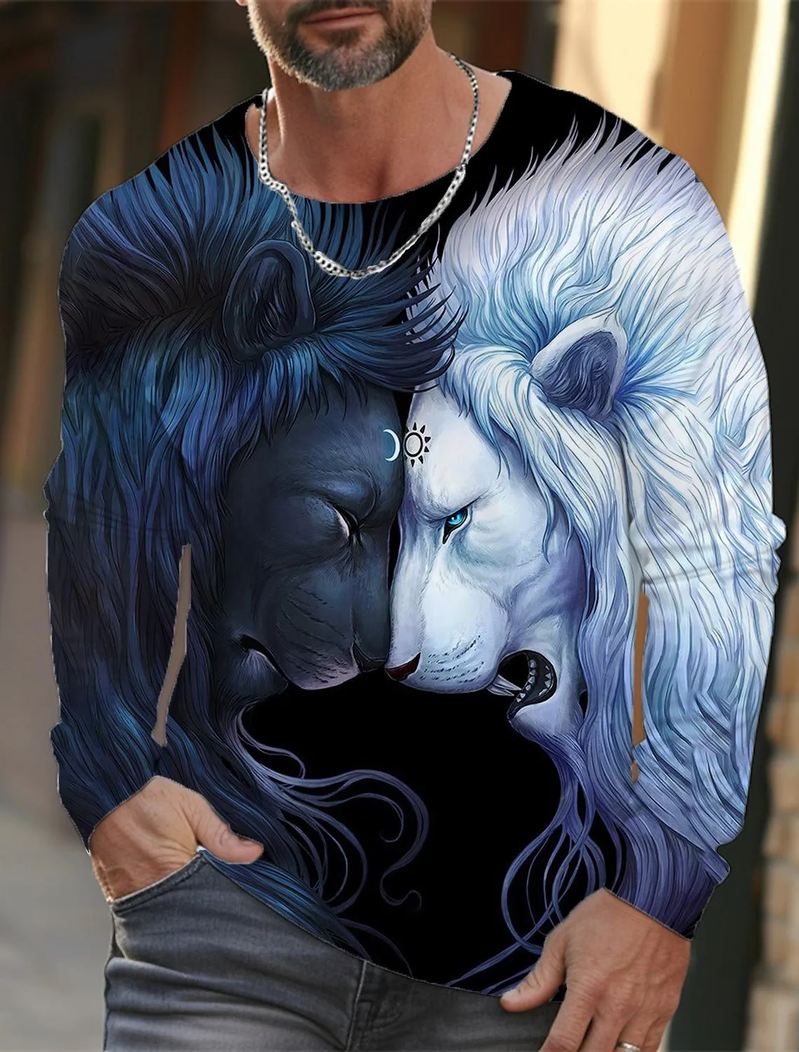 Men\'s Round Neck Long Sleeves T-shirt animal Lion wolf and scorpion Pattern Printing 3D Printing Outdoor Daily Design funds