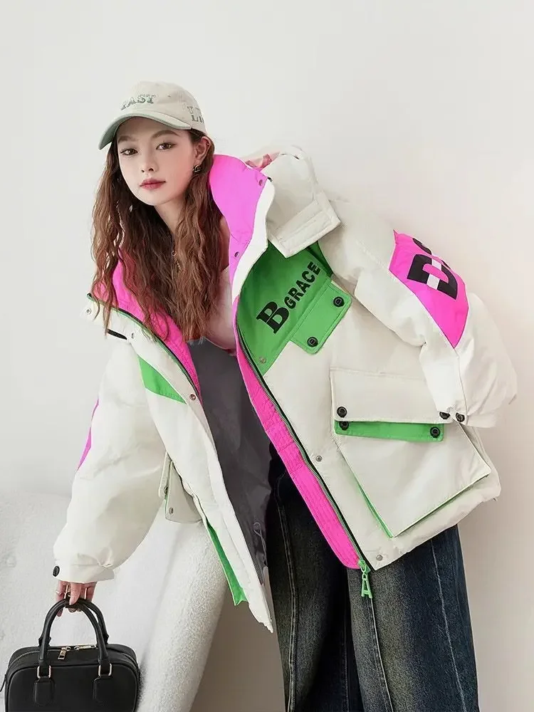 Inverno para baixo casaco com capuz pato para baixo jaqueta quente roupas femininas tendência streetwear design à prova de vento puffer jaquetas curtas topos neve