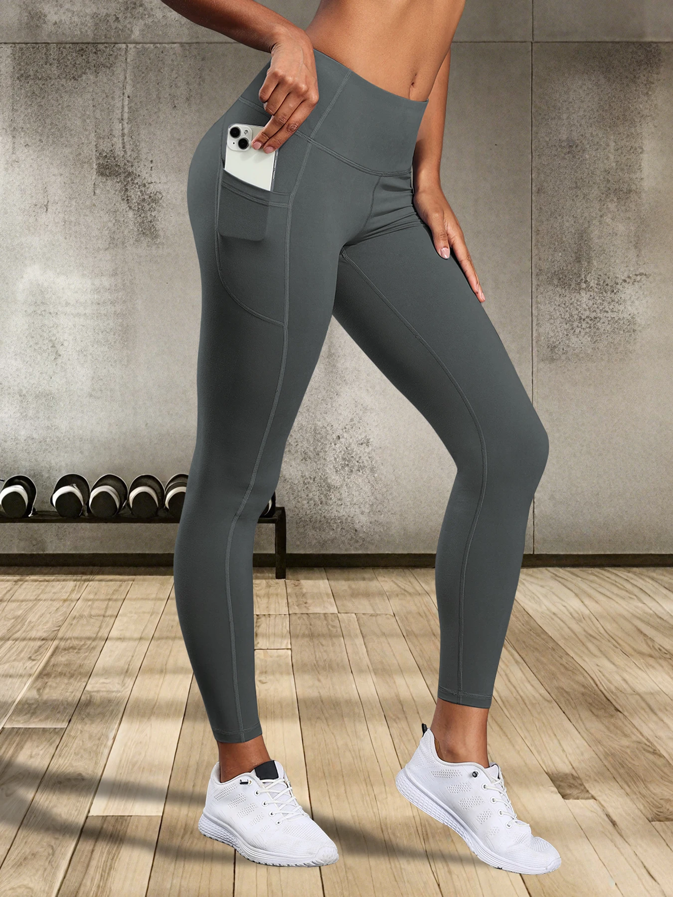 Leggings de cintura alta femininas com bolsos push up estiramento calças de yoga collants fitness correndo calças esportivas cor sólida