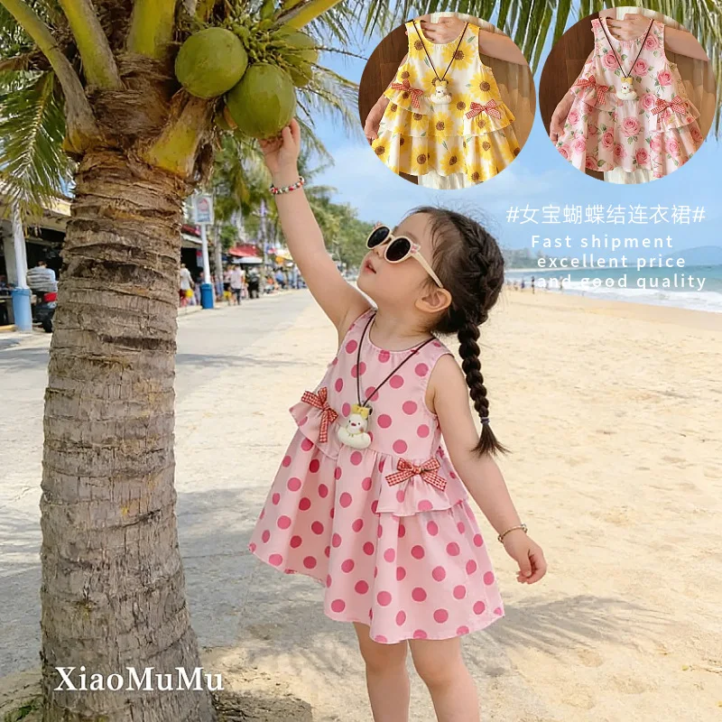

Girls' Summer Clothes2026New sleeveless tank dress for baby girls, ruffle dress, children's floral dress, fresh style dress