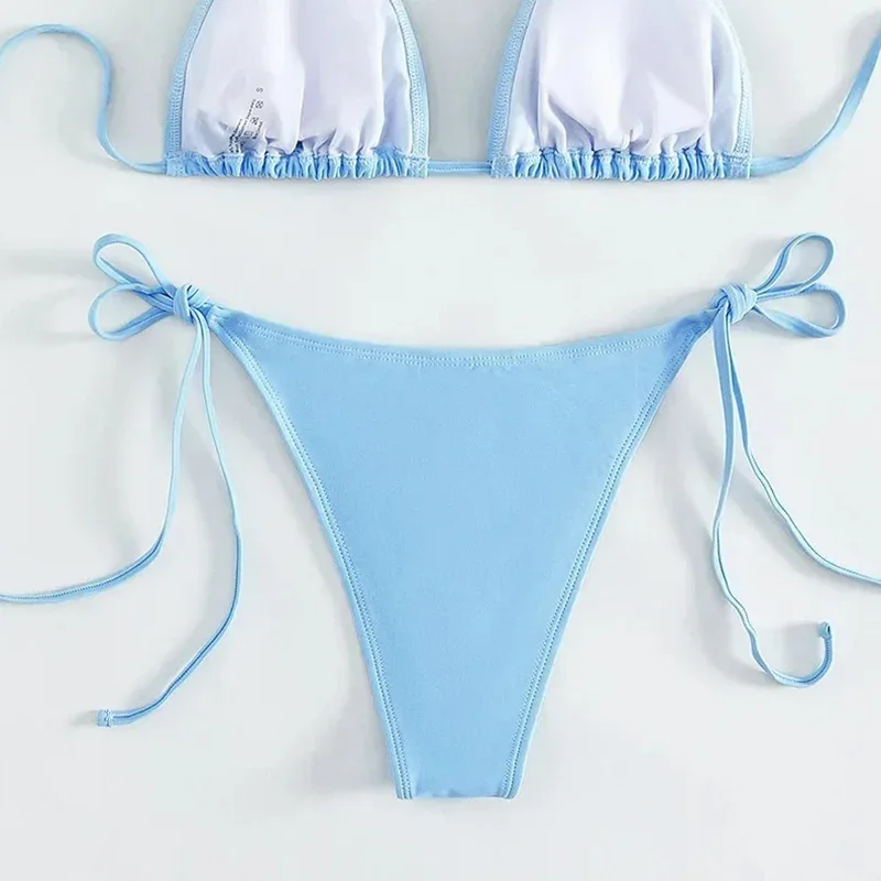 Trendiger gespleißter Diamant-Badeanzug für Frauen, sexy Dreieck-Neckholder-Tanga, Mikro-Bikini, Sommer, neuer Spice-Girl-Badeanzug, 2-teiliges Set