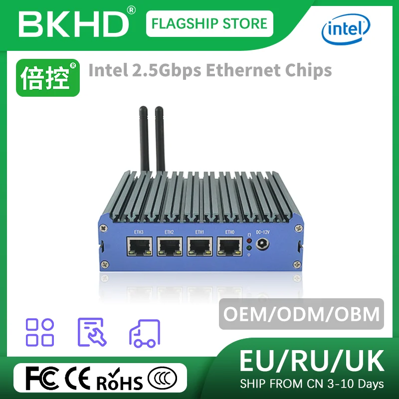 BKHD Fanless Mini PC G48 4 LAN 1G 2.5G Soft Router Intel Celeron N2940 N4000 J4125 Pfsense OPNsense Debian OEM ODM OBM Manufact