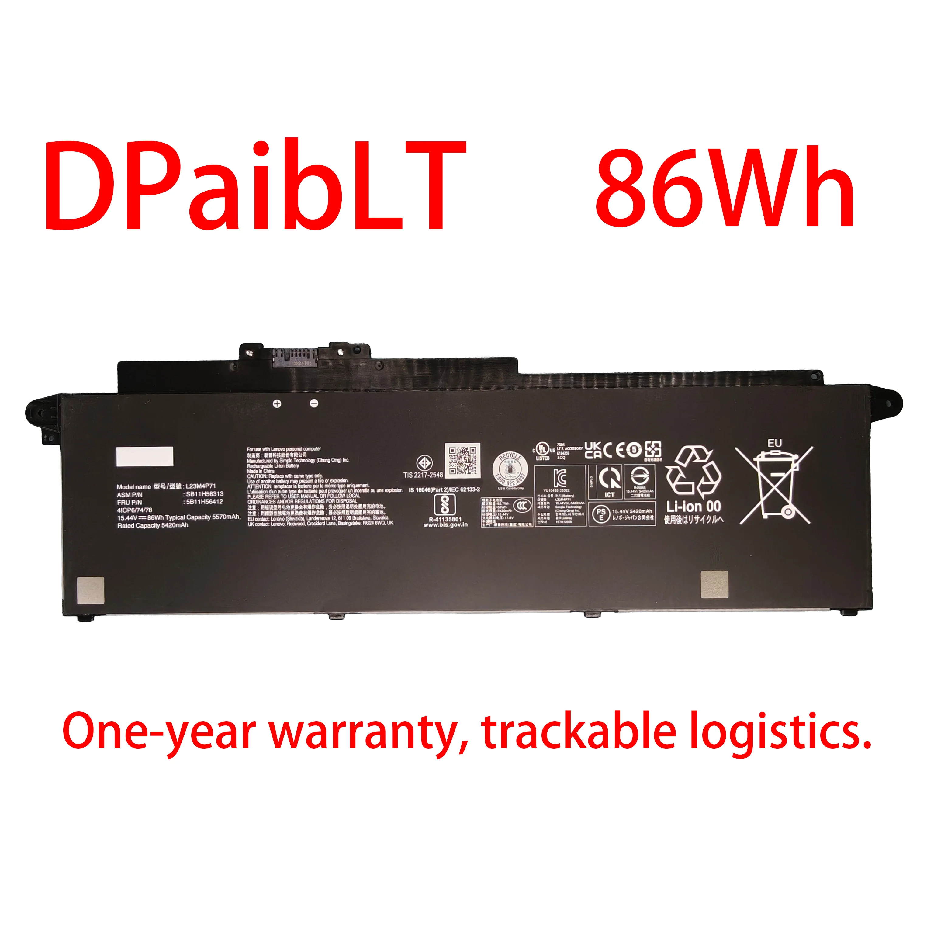 DPaibLT 86WH 15.44V L23M4P71 L23C4P72 LAPTOP BATTERY FOR Lenovo ThinkPad T16 Gen 3 / T16 / P16s Gen 4 Series