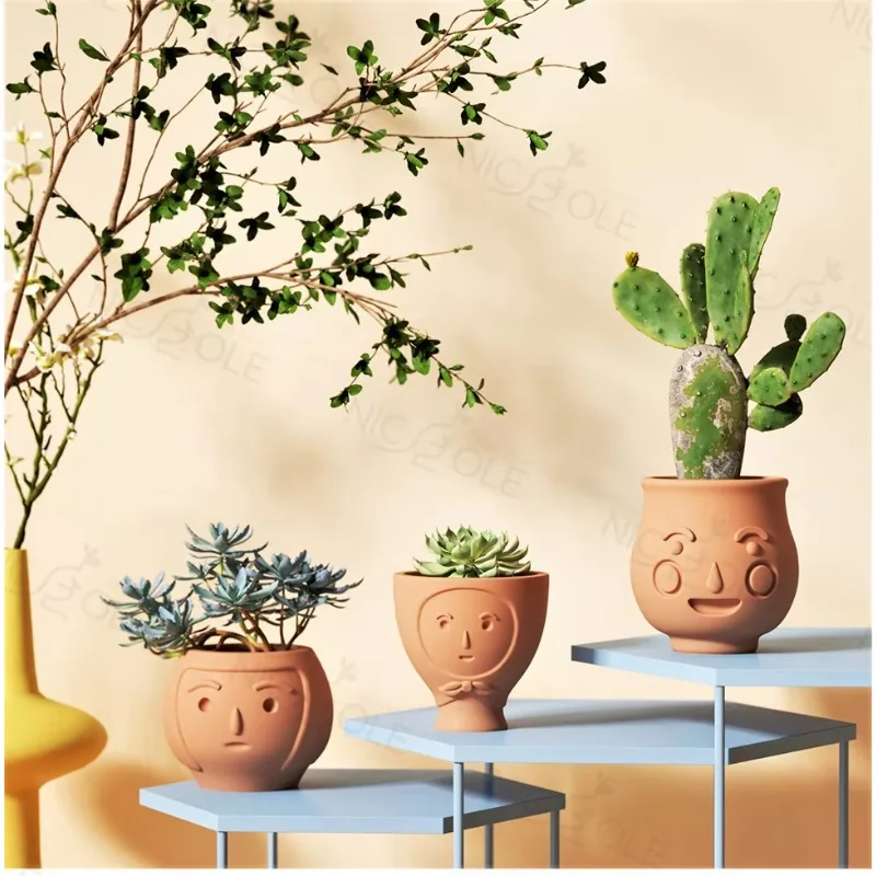 Nicole Handmade Custom Cute Face Head Garden Concrete Flower Pot Vase Succulant Planter Mold