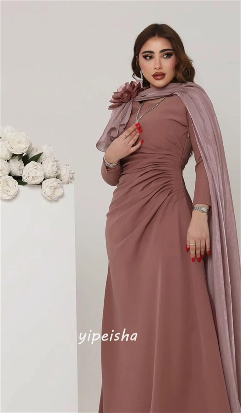 Gaun Prom Arab Saudi gaya Formal Modern malam kerah persegi A-line bunga Pleat Satin Bespoke gaun acara