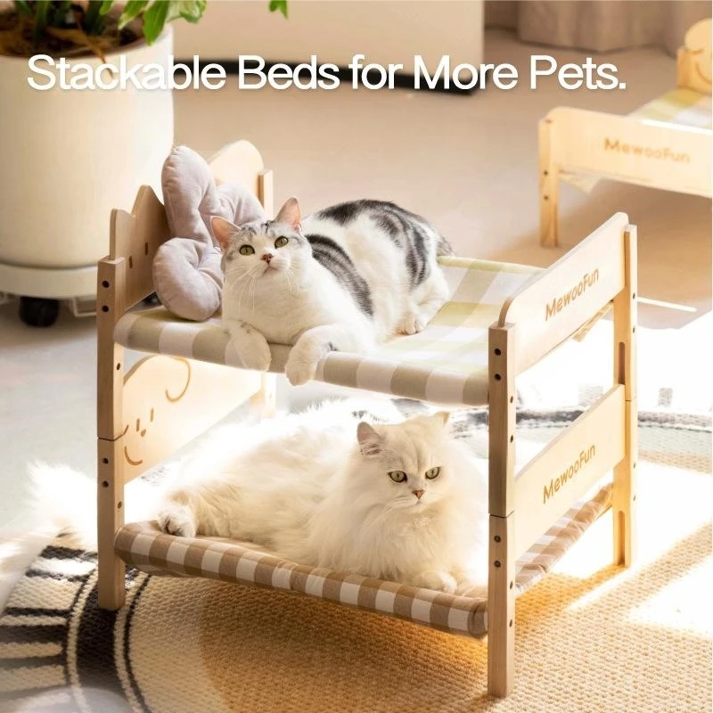 Wooden Pet Beds Summer Cat Bed Kitten Hammock Sturdy Solid Wood Puppy Small Dog Bed Multiple Beds Can be Stacked for Many Cats