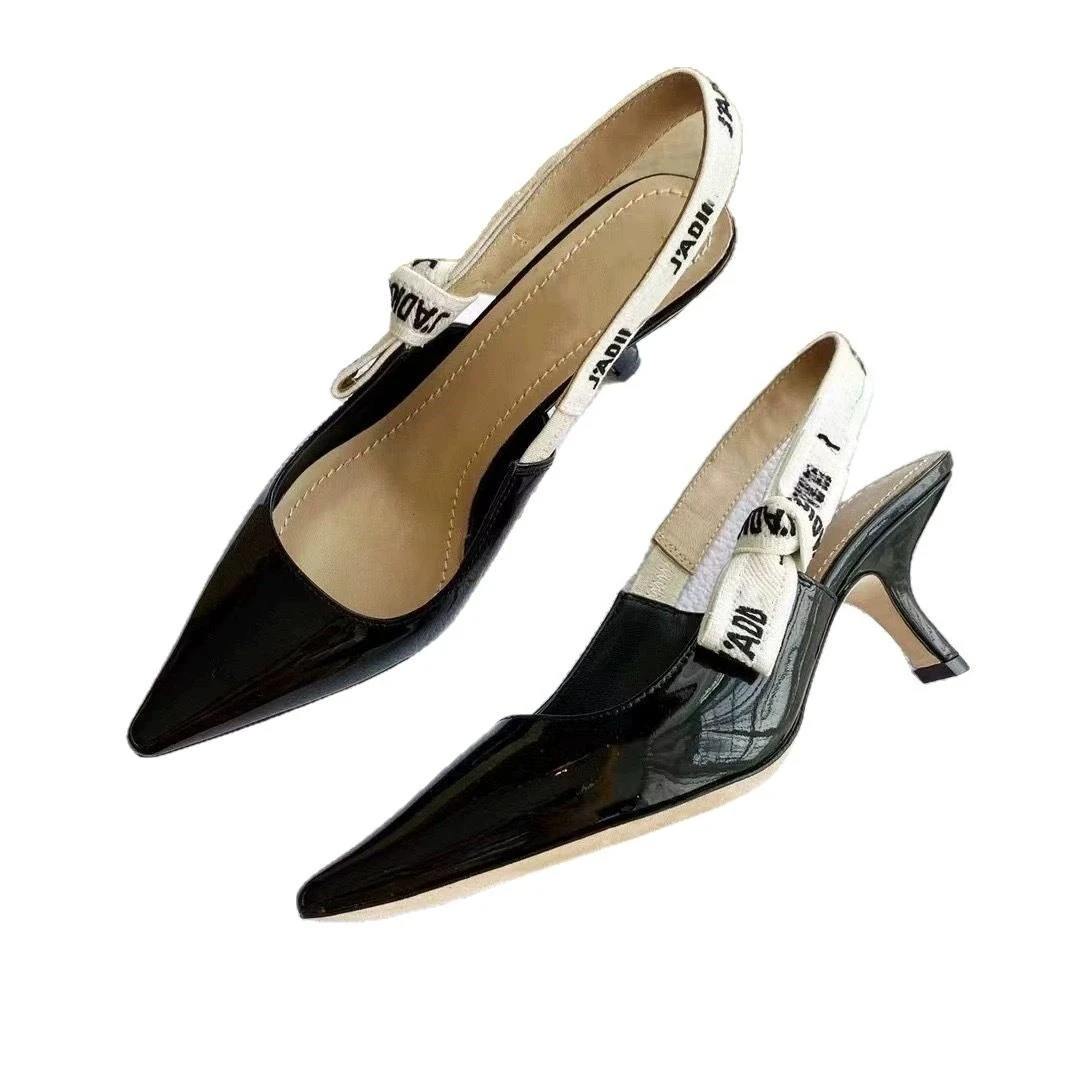

2025 spring and autumn new high heels d shoes embroidered letters leather sandals kitten heel women