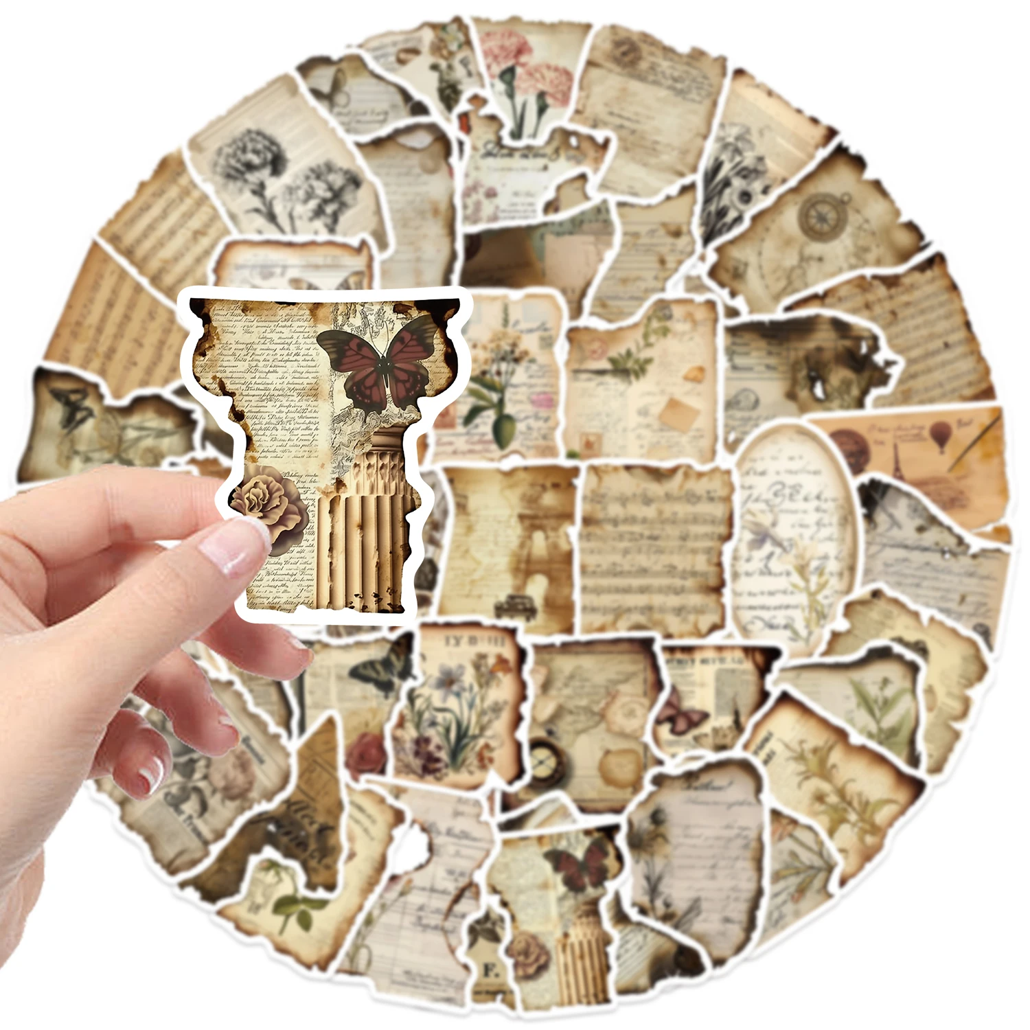 50 pçs retro queimado estética adesivos queima decoração do vintage para scrapbooking portátil geladeira guitarra viagem bagagem